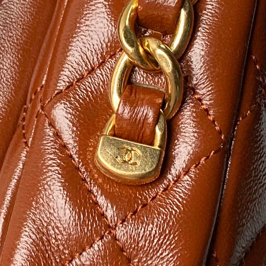 Chanel AS4993 Flap Bag with Top Handle Shiny Lambskin & Gold-Tone Metal Brown