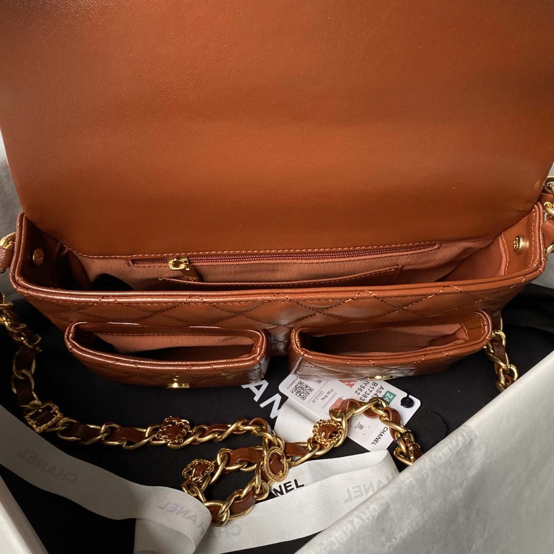 Chanel AS4993 Flap Bag with Top Handle Shiny Lambskin & Gold-Tone Metal Brown - Default Title - View 8