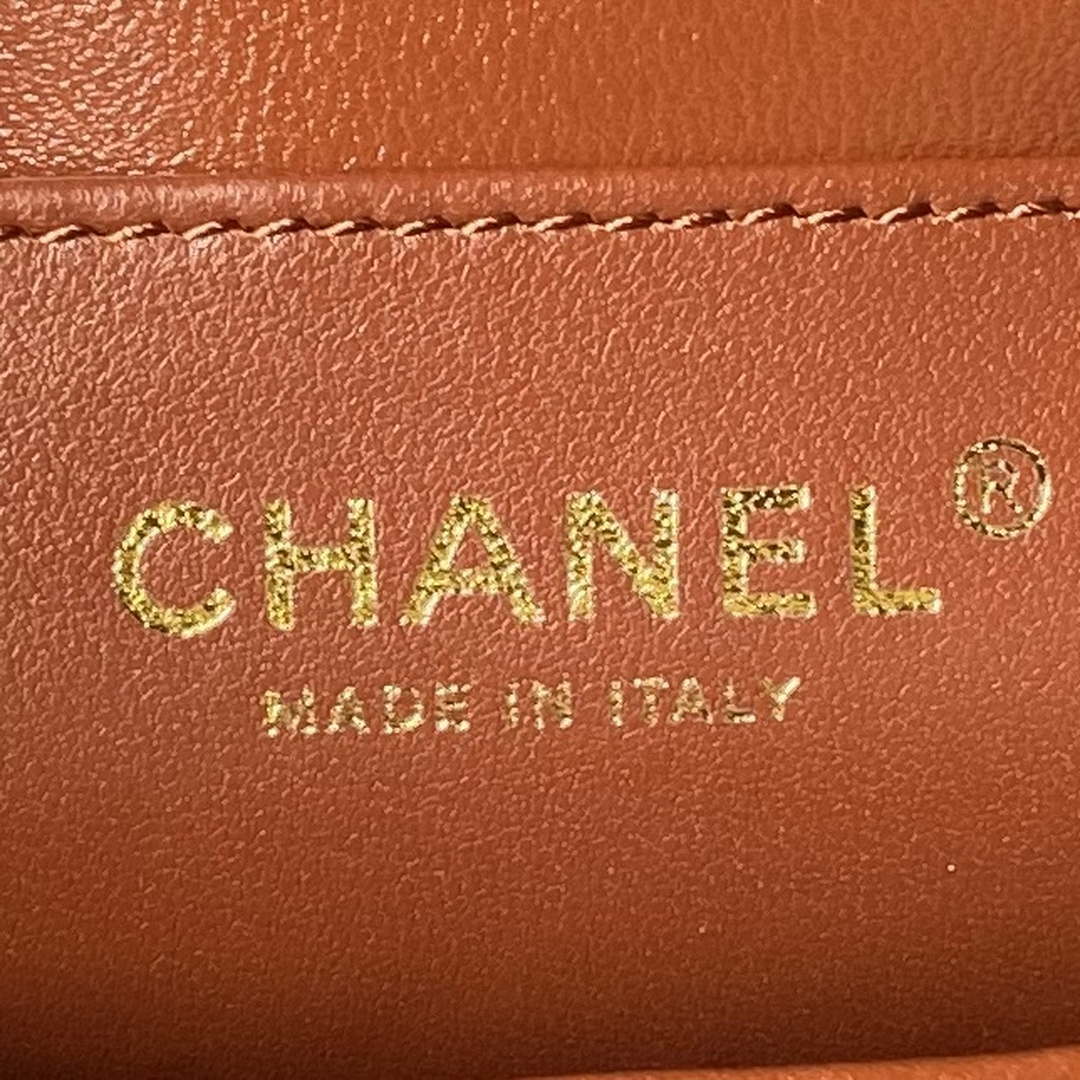 Chanel AS4993 Flap Bag with Top Handle Shiny Lambskin & Gold-Tone Metal Brown