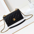 Chanel AS4997 Flap Bag with top Handle Shiny Lambskin  Imitation Pearls & Gold-Tone Metal Black - Default Title - View 1