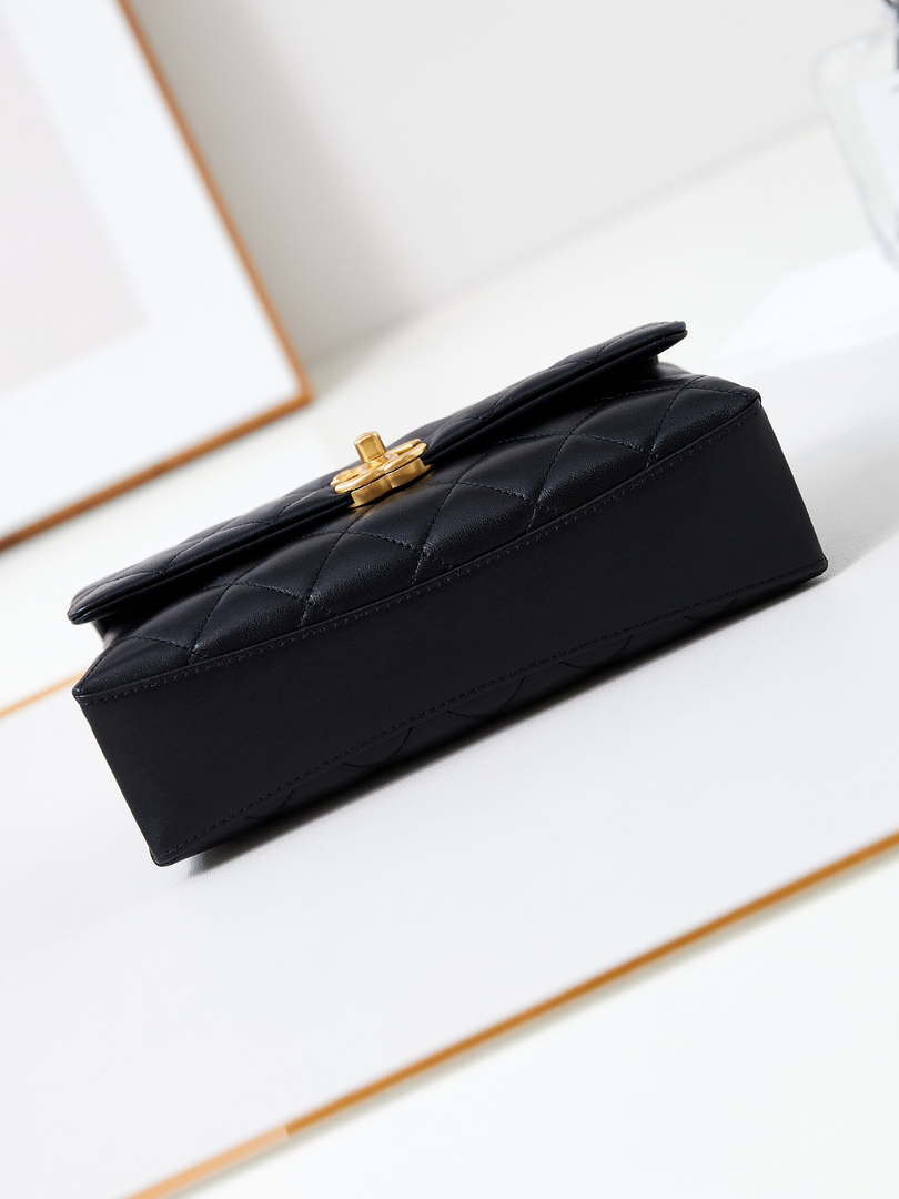 Chanel AS4997 Flap Bag with top Handle Shiny Lambskin  Imitation Pearls & Gold-Tone Metal Black