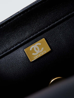Chanel AS4997 Flap Bag with top Handle Shiny Lambskin  Imitation Pearls & Gold-Tone Metal Black - Default Title - View 9