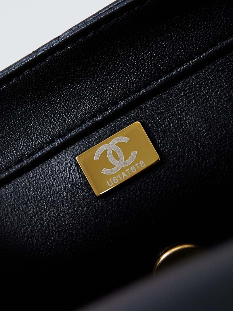 Chanel AS4997 Flap Bag with top Handle Shiny Lambskin  Imitation Pearls & Gold-Tone Metal Black - Default Title - View 9