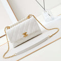 Chanel AS4997 Flap Bag with top Handle Shiny Lambskin  Imitation Pearls & Gold-Tone Metal White - Default Title - View 1