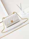 Chanel AS4997 Flap Bag with top Handle Shiny Lambskin  Imitation Pearls & Gold-Tone Metal White