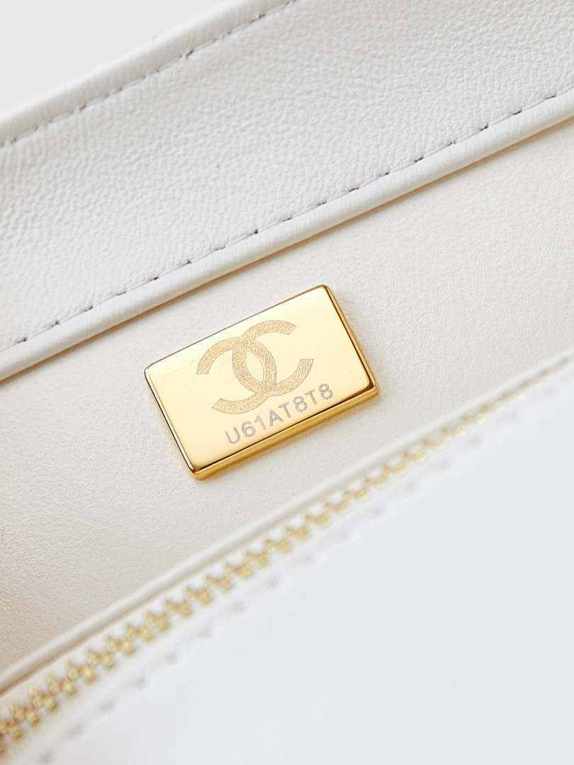 Chanel AS4997 Flap Bag with top Handle Shiny Lambskin  Imitation Pearls & Gold-Tone Metal White - Default Title - View 9
