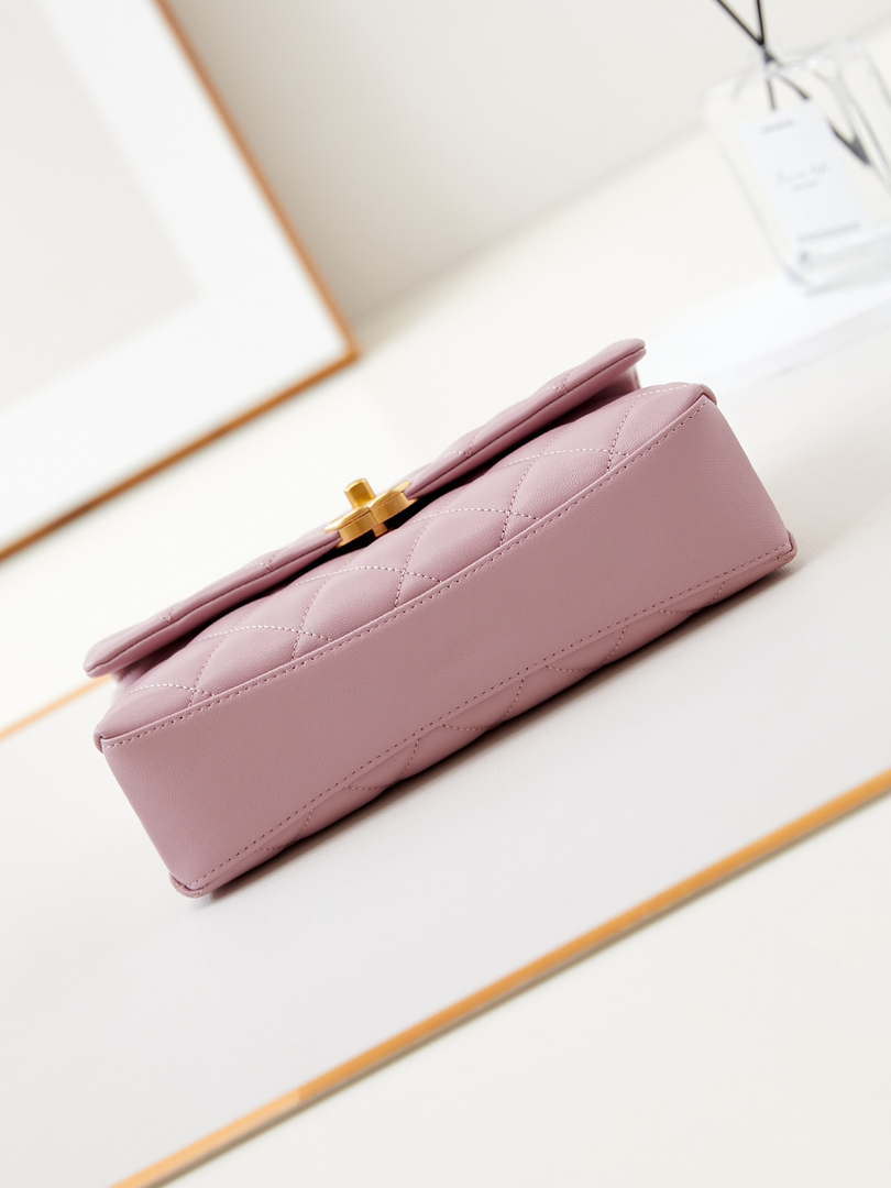 Chanel AS4997 Flap Bag with top Handle Shiny Lambskin  Imitation Pearls & Gold-Tone Metal Pink - Default Title - View 6