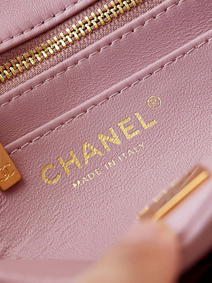 Chanel AS4997 Flap Bag with top Handle Shiny Lambskin  Imitation Pearls & Gold-Tone Metal Pink