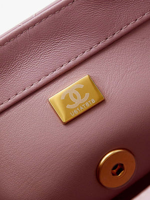 Chanel AS4997 Flap Bag with top Handle Shiny Lambskin  Imitation Pearls & Gold-Tone Metal Pink - Default Title - View 9