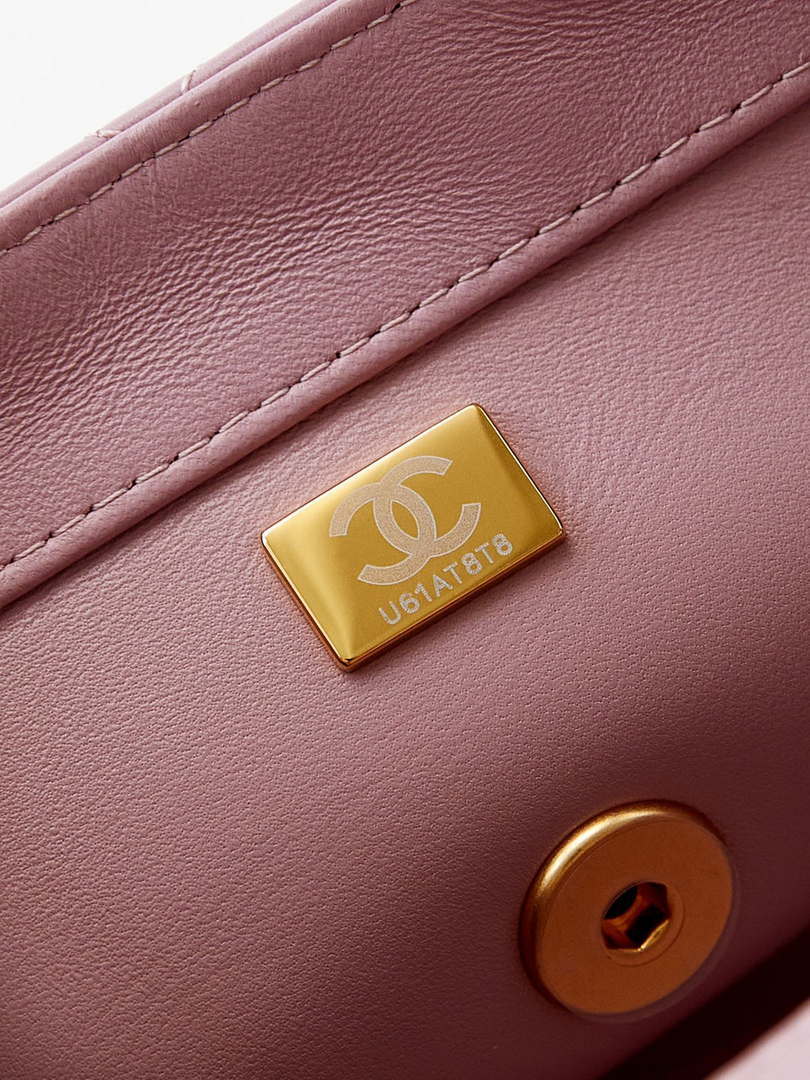 Chanel AS4997 Flap Bag with top Handle Shiny Lambskin  Imitation Pearls & Gold-Tone Metal Pink