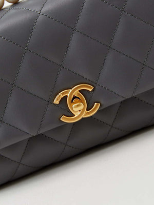 Chanel AS4997 Flap Bag with top Handle Shiny Lambskin  Imitation Pearls & Gold-Tone Metal Gray - Default Title - View 2