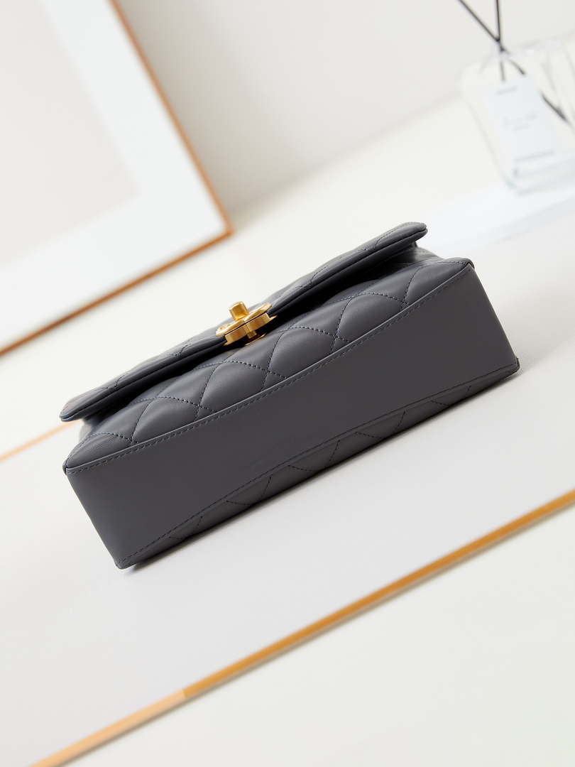 Chanel AS4997 Flap Bag with top Handle Shiny Lambskin  Imitation Pearls & Gold-Tone Metal Gray - Default Title - View 6