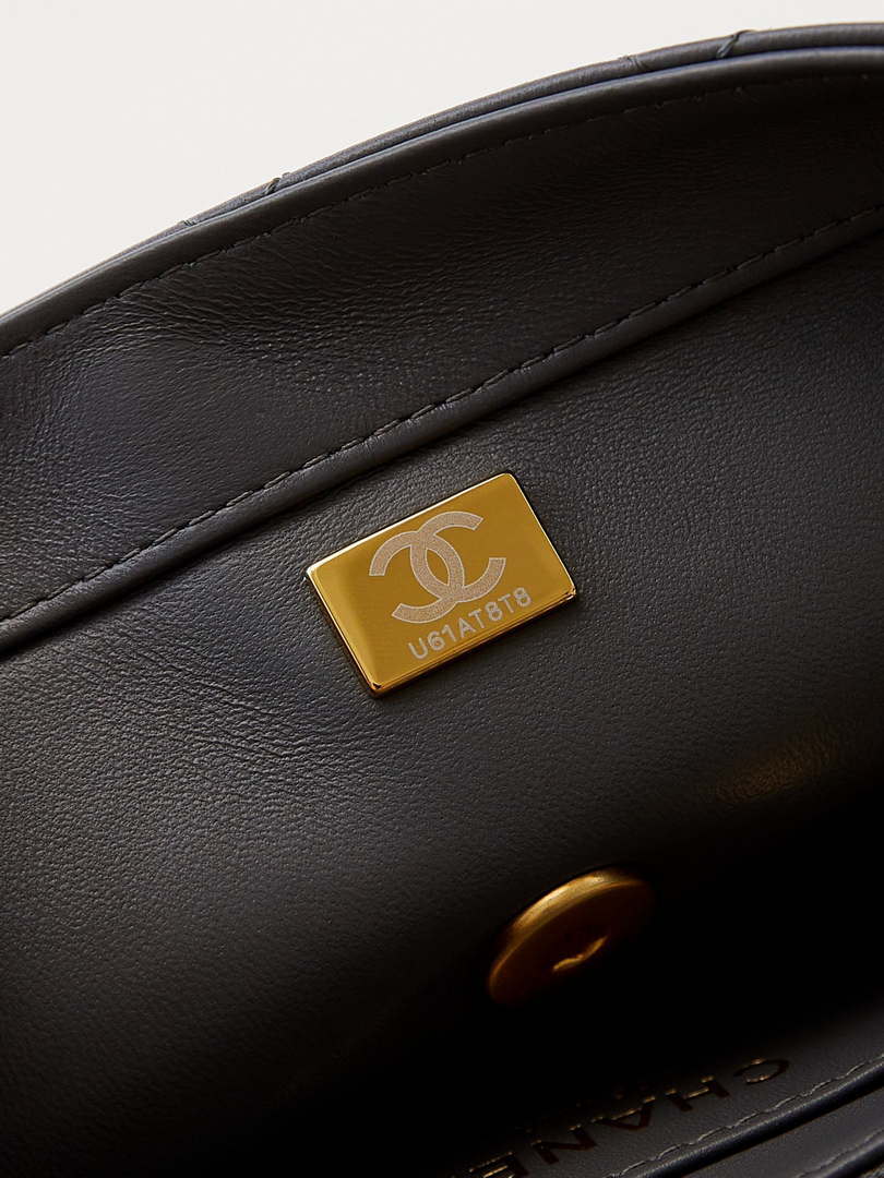 Chanel AS4997 Flap Bag with top Handle Shiny Lambskin  Imitation Pearls & Gold-Tone Metal Gray