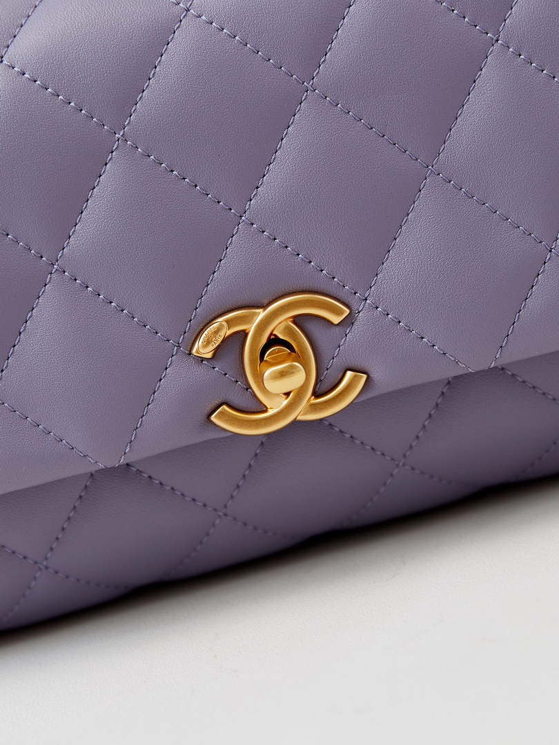 Chanel AS4997 Flap Bag with top Handle Shiny Lambskin  Imitation Pearls & Gold-Tone Metal Purple