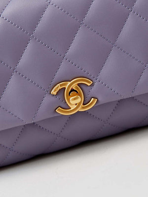 Chanel AS4997 Flap Bag with top Handle Shiny Lambskin  Imitation Pearls & Gold-Tone Metal Purple - Default Title - View 2