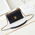 Chanel AS5001 Mini Flap Bag with top Handle Shiny Lambskin  Imitation Pearls & Gold-Tone Metal Black - Default Title - View 1