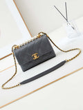Chanel AS5001 Mini Flap Bag with top Handle Shiny Lambskin  Imitation Pearls & Gold-Tone Metal Grey
