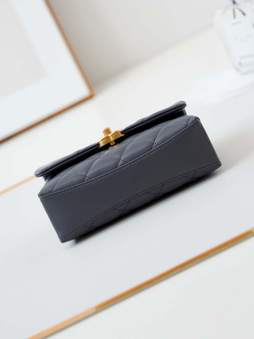 Chanel AS5001 Mini Flap Bag with top Handle Shiny Lambskin  Imitation Pearls & Gold-Tone Metal Grey - Default Title - View 6