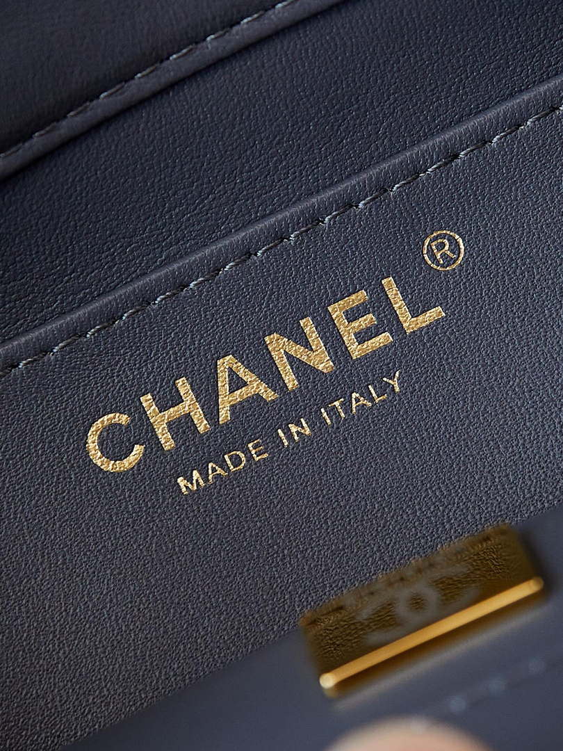 Chanel AS5001 Mini Flap Bag with top Handle Shiny Lambskin  Imitation Pearls & Gold-Tone Metal Grey