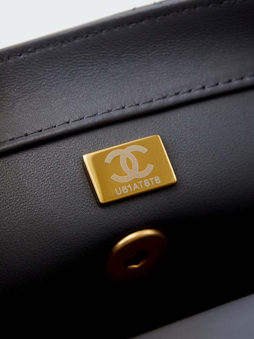 Chanel AS5001 Mini Flap Bag with top Handle Shiny Lambskin  Imitation Pearls & Gold-Tone Metal Grey