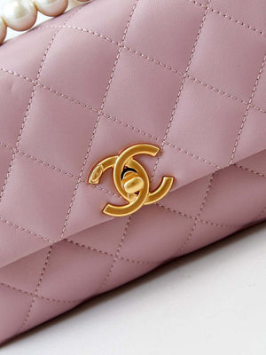 Chanel AS5001 Mini Flap Bag with top Handle Shiny Lambskin  Imitation Pearls & Gold-Tone Metal Pink - Default Title - View 2
