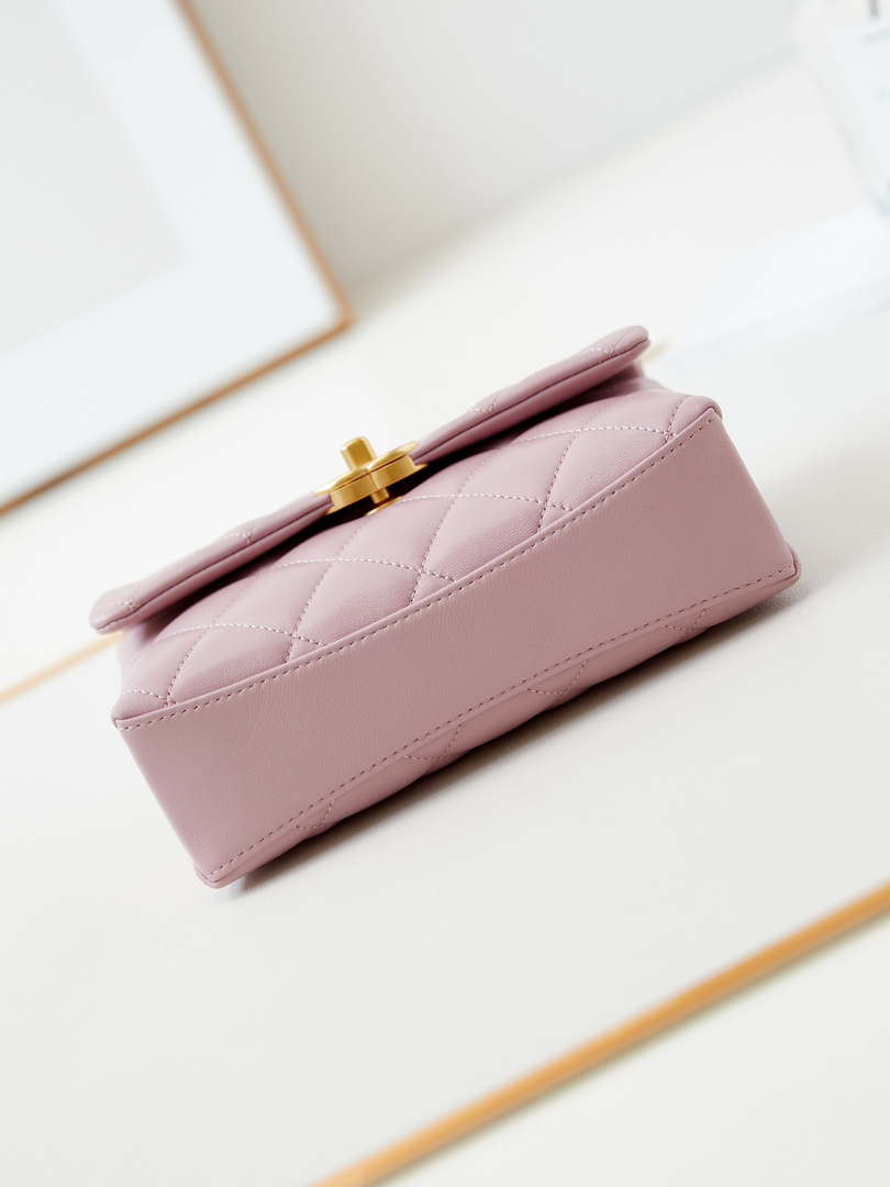 Chanel AS5001 Mini Flap Bag with top Handle Shiny Lambskin  Imitation Pearls & Gold-Tone Metal Pink