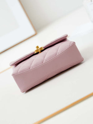 Chanel AS5001 Mini Flap Bag with top Handle Shiny Lambskin  Imitation Pearls & Gold-Tone Metal Pink - Default Title - View 6