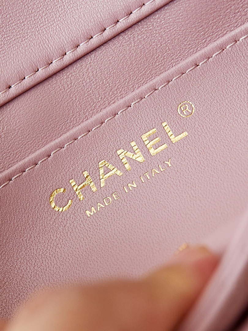 Chanel AS5001 Mini Flap Bag with top Handle Shiny Lambskin  Imitation Pearls & Gold-Tone Metal Pink - Default Title - View 8