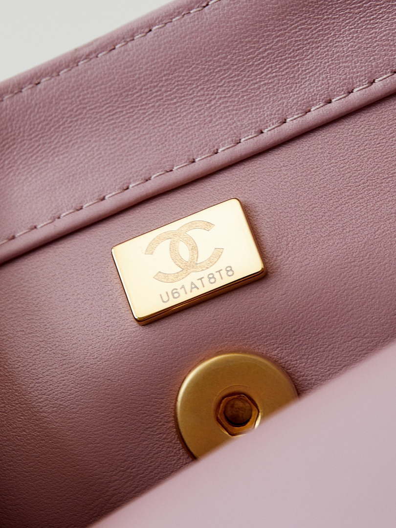 Chanel AS5001 Mini Flap Bag with top Handle Shiny Lambskin  Imitation Pearls & Gold-Tone Metal Pink - Default Title - View 9