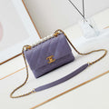 Chanel AS5001 Mini Flap Bag with top Handle Shiny Lambskin  Imitation Pearls & Gold-Tone Metal Purple - Default Title - View 1