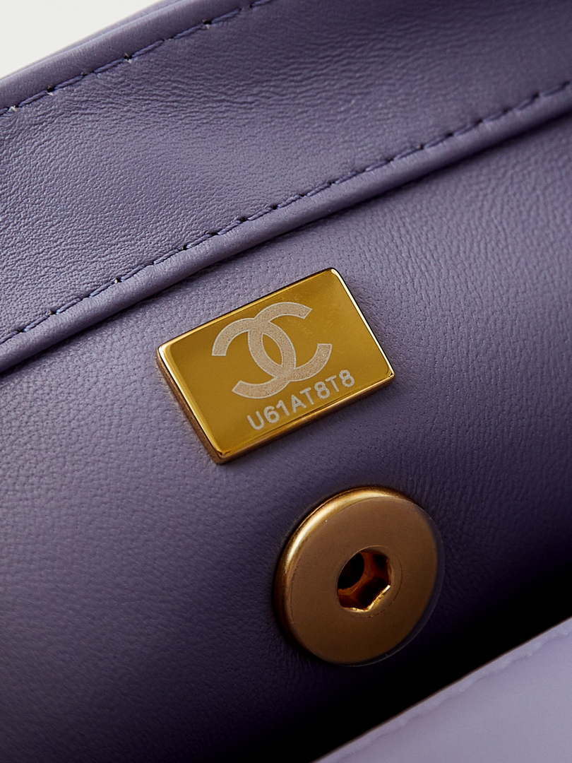 Chanel AS5001 Mini Flap Bag with top Handle Shiny Lambskin  Imitation Pearls & Gold-Tone Metal Purple - Default Title - View 9