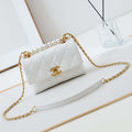 Chanel AS5001 Mini Flap Bag with top Handle Shiny Lambskin  Imitation Pearls & Gold-Tone Metal White - Default Title - View 1