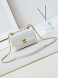 Chanel AS5001 Mini Flap Bag with top Handle Shiny Lambskin  Imitation Pearls & Gold-Tone Metal White