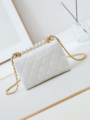 Chanel AS5001 Mini Flap Bag with top Handle Shiny Lambskin  Imitation Pearls & Gold-Tone Metal White - Default Title - View 5