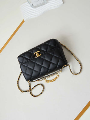 Chanel AS5011 Flap bag Shiny Lambskin Imitation Pearls & Gold-Tone Metal Black - Default Title - View 7