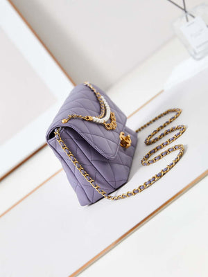 Chanel AS5011 Flap bag Shiny Lambskin Imitation Pearls & Gold-Tone Metal Light Purple - Default Title - View 3
