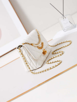 Chanel AS5011 Flap bag Shiny Lambskin Imitation Pearls & Gold-Tone Metal White - Default Title - View 3