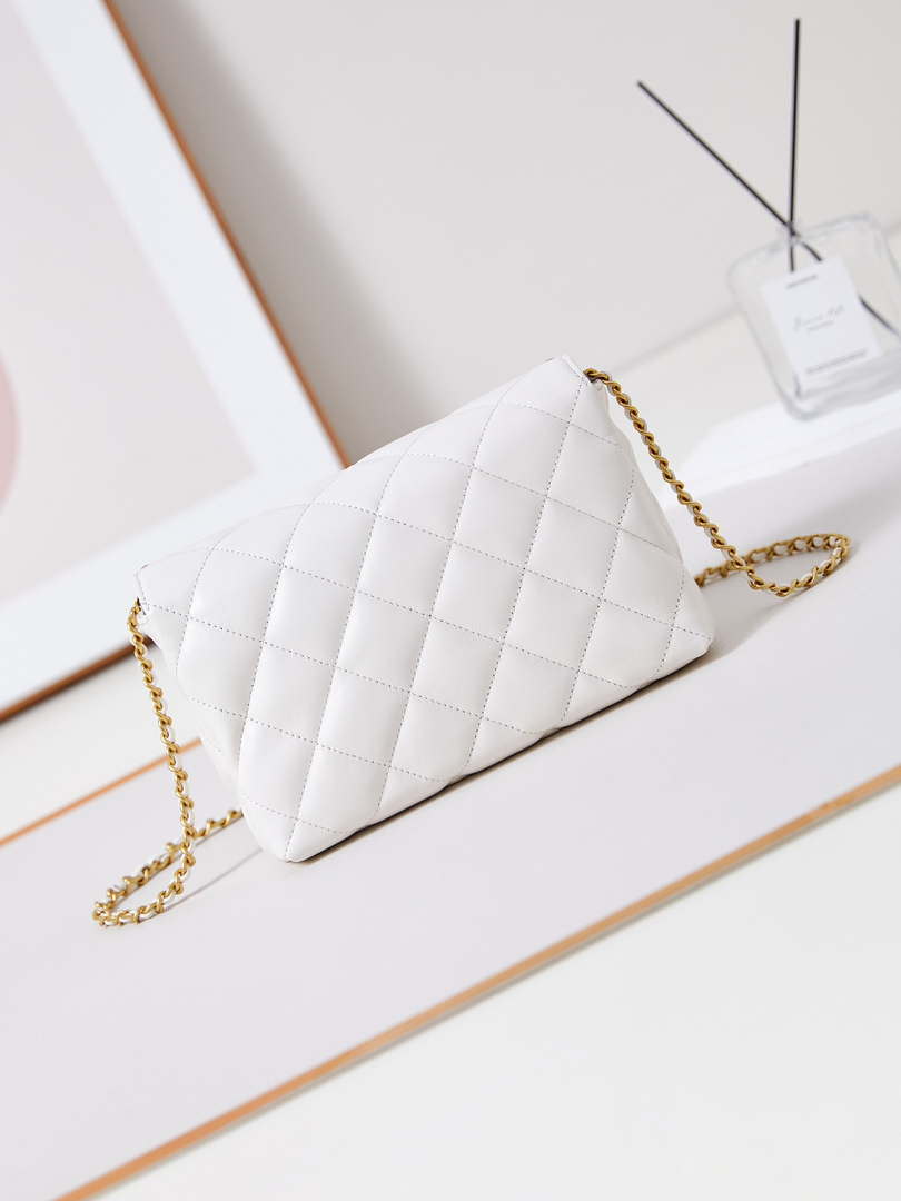 Chanel AS5011 Flap bag Shiny Lambskin Imitation Pearls & Gold-Tone Metal White - Default Title - View 5