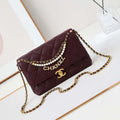 Chanel AS5011 Flap bag Shiny Lambskin Imitation Pearls & Gold-Tone Metal Wine Red - Default Title - View 1
