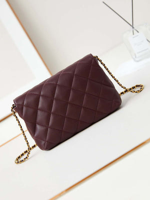 Chanel AS5011 Flap bag Shiny Lambskin Imitation Pearls & Gold-Tone Metal Wine Red - Default Title - View 5