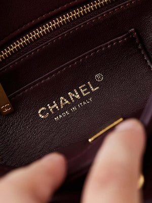 Chanel AS5011 Flap bag Shiny Lambskin Imitation Pearls & Gold-Tone Metal Wine Red - Default Title - View 8