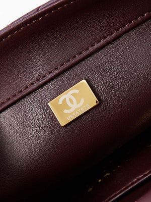 Chanel AS5011 Flap bag Shiny Lambskin Imitation Pearls & Gold-Tone Metal Wine Red - Default Title - View 9