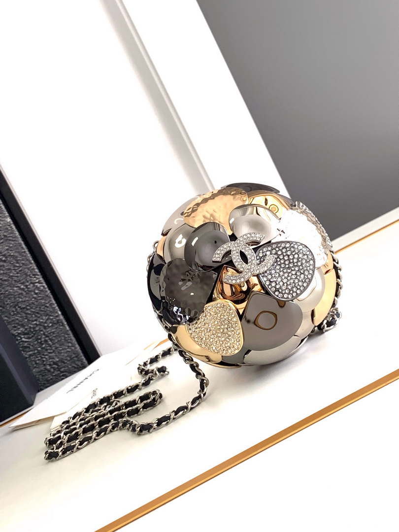 Chanel AS5013 Evening Sphere Minaudiere Strass & Black Metal Black