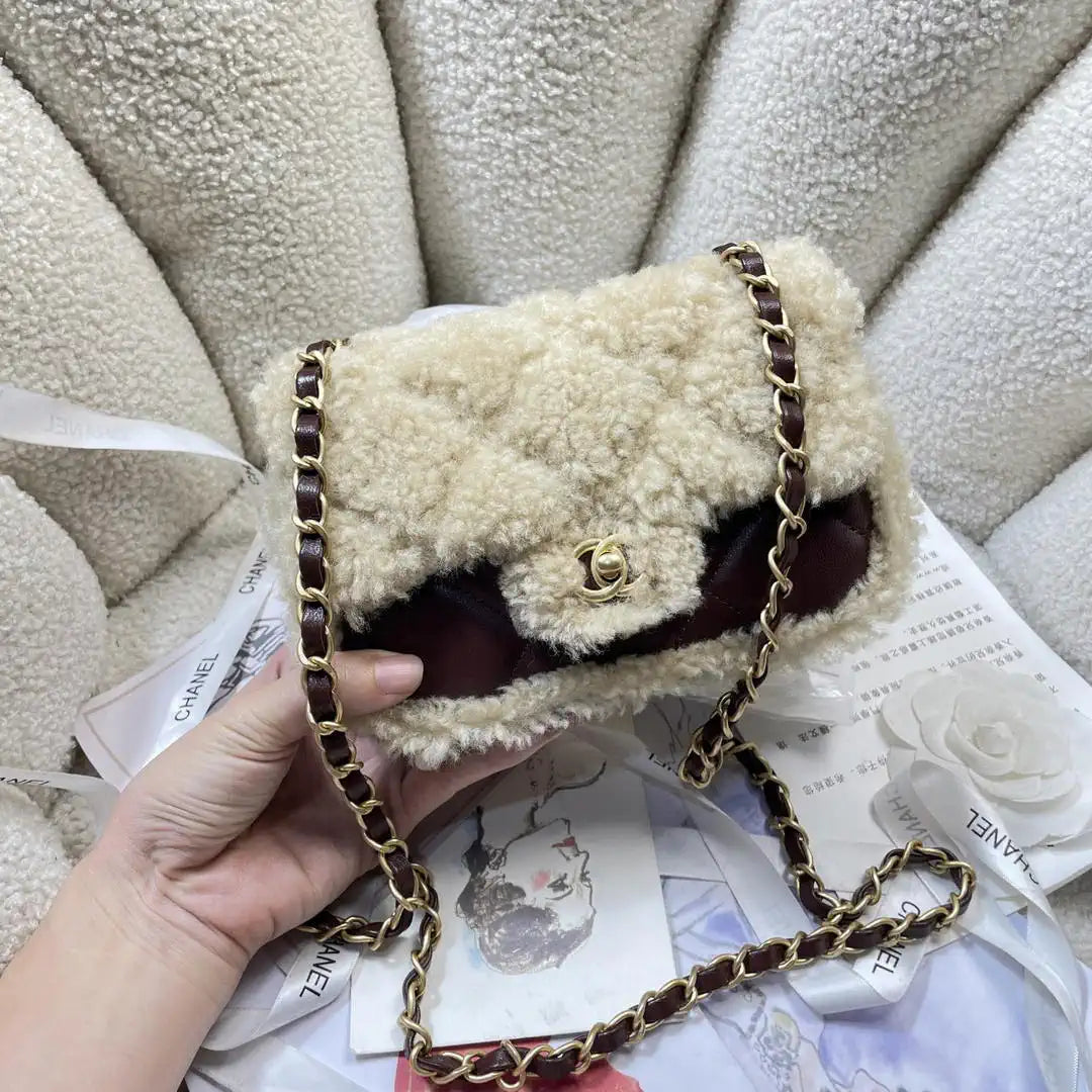 Chanel AS5148 Mini Flap Bag Shearling Lambskin & Gold-Tone Metal wine Red