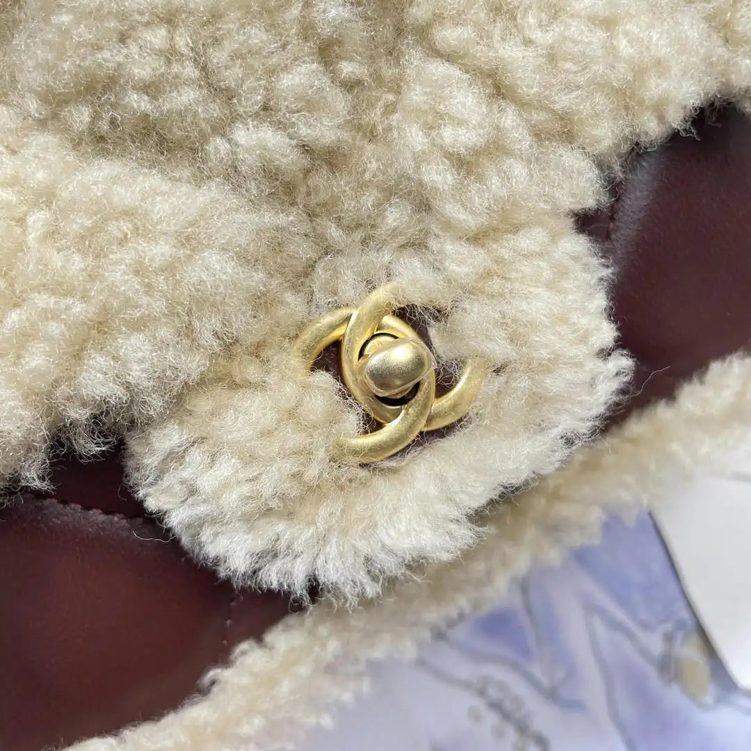 Chanel AS5148 Mini Flap Bag Shearling Lambskin & Gold-Tone Metal wine Red