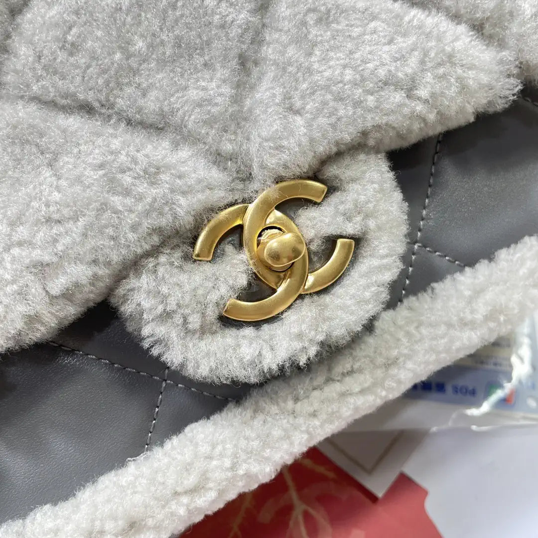 Chanel AS5148 Mini Flap Bag Shearling Lambskin & Gold-Tone Metal Gray