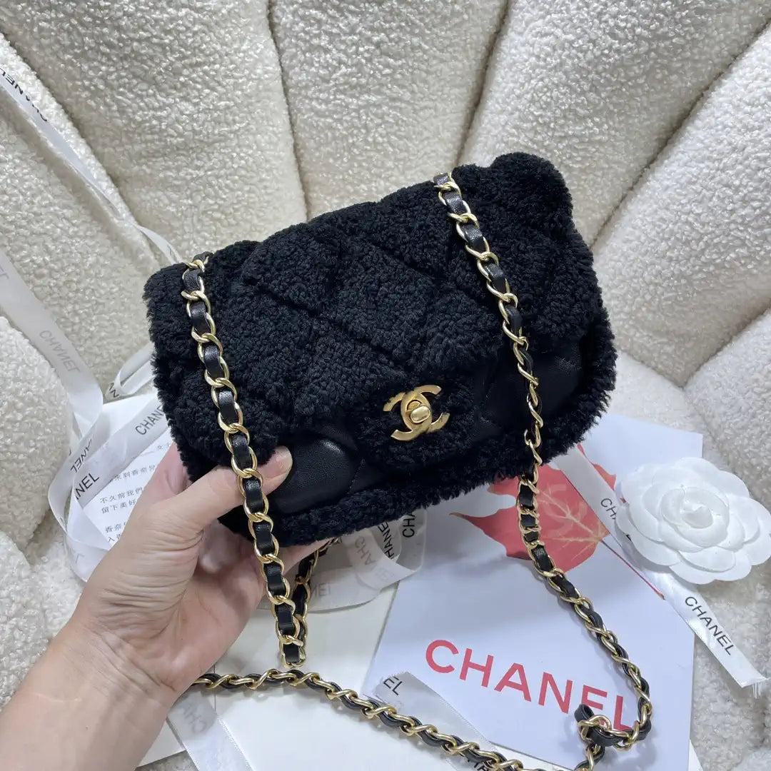 Chanel AS5148 Mini Flap Bag Shearling Lambskin & Gold-Tone Metal Black