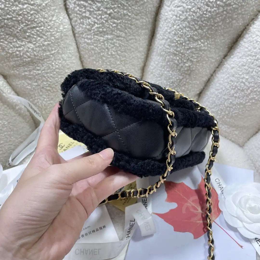 Chanel AS5148 Mini Flap Bag Shearling Lambskin & Gold-Tone Metal Black