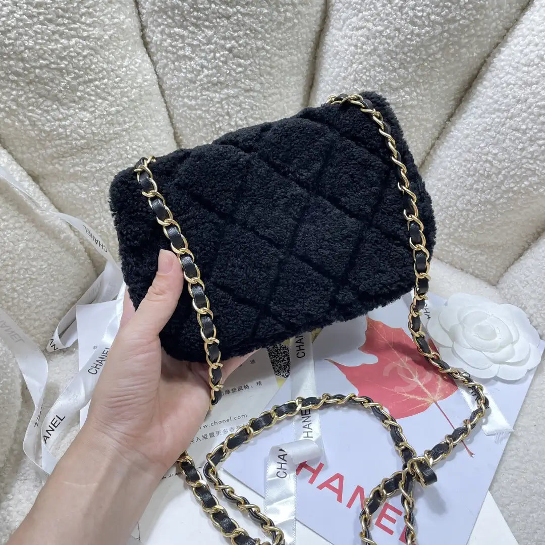 Chanel AS5148 Mini Flap Bag Shearling Lambskin & Gold-Tone Metal Black