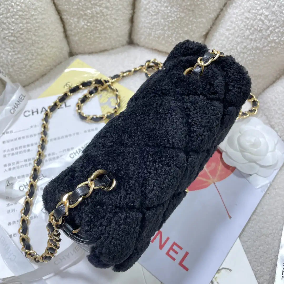 Chanel AS5148 Mini Flap Bag Shearling Lambskin & Gold-Tone Metal Black